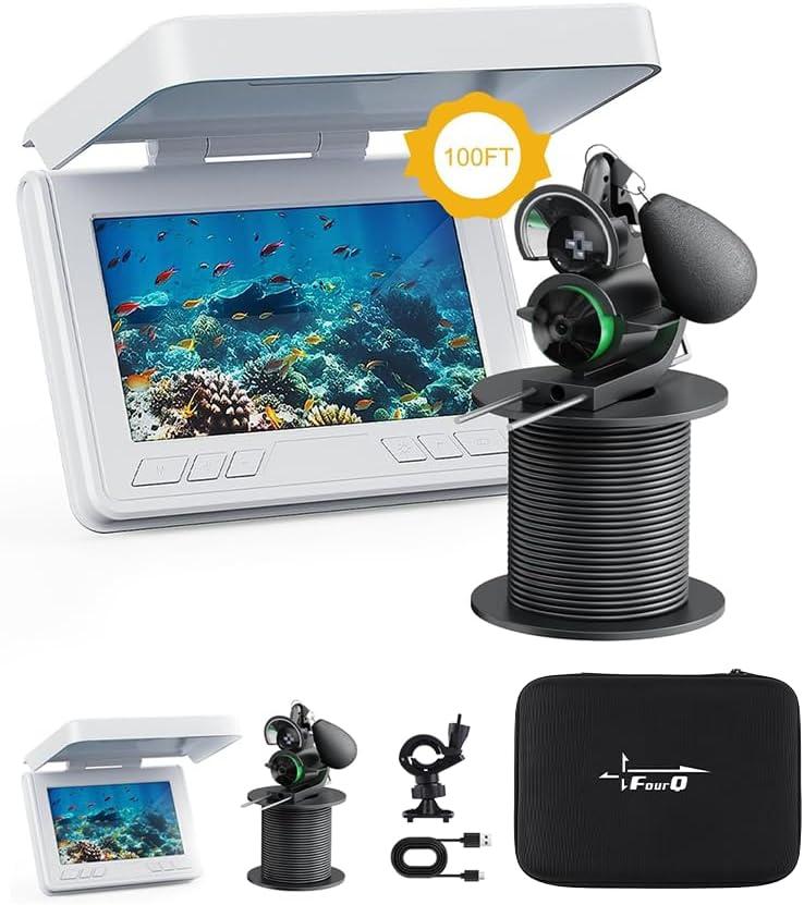 FourQ Underwater Fishing Camera,Fishing Camera Ice vexilar Fish find 4.3 inch HD Display Screen Underwater W/ 5000mah Li-Battery,100ft Cable and 12pcs Ir Lights for Boat Lake Kayak Ice Fishing