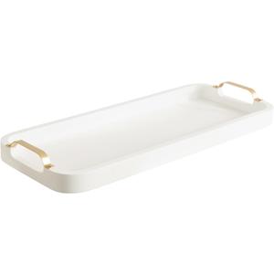 Kate and Laurel Farson Modern Decorative Wood Rectangle Tray with Handles; 10 x 24; White and Gold; Transitional Rectangular Tray for Use as Entryway Tray Decor or Ottoman Serving Tray