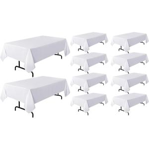 sancua 10 Pack White Tablecloth 60 x 120 Inch, Rectangle Table Cloth for 8 Feet Tables - Stain and Wrinkle Resistant Washable Polyester Table Cover for Dining Tables, Buffet Parties and Camping