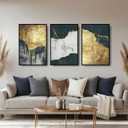 Wall Art for Living Room 3 Piece Large Modern Wall Decor with Abstract Paintings Gold Foil Artwork for Walls 24x36 Inch Framed Wall Art for Bedroom Hallway Office Home Entryway, 24" W x 36" H x 3Pcs