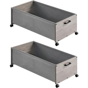Under Bed Storage with Wheels, Bigger Size, Under Bed Drawers Heavy Duty, 2 Packs, Wooden Under Bed Storage Containers Organizer, Metal Frame, Patented Design (Grey)