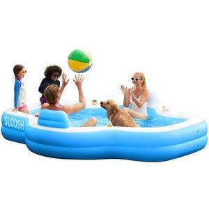 SLOOSH Inflatable Pool for Family with Seats, 120" x 101" x 26" Full-Sized Blow Up Durable Thickened Above Ground Pool with Backrest Cup Holders,Swimming Pools for Backyard Summer Water Lawn, Blue