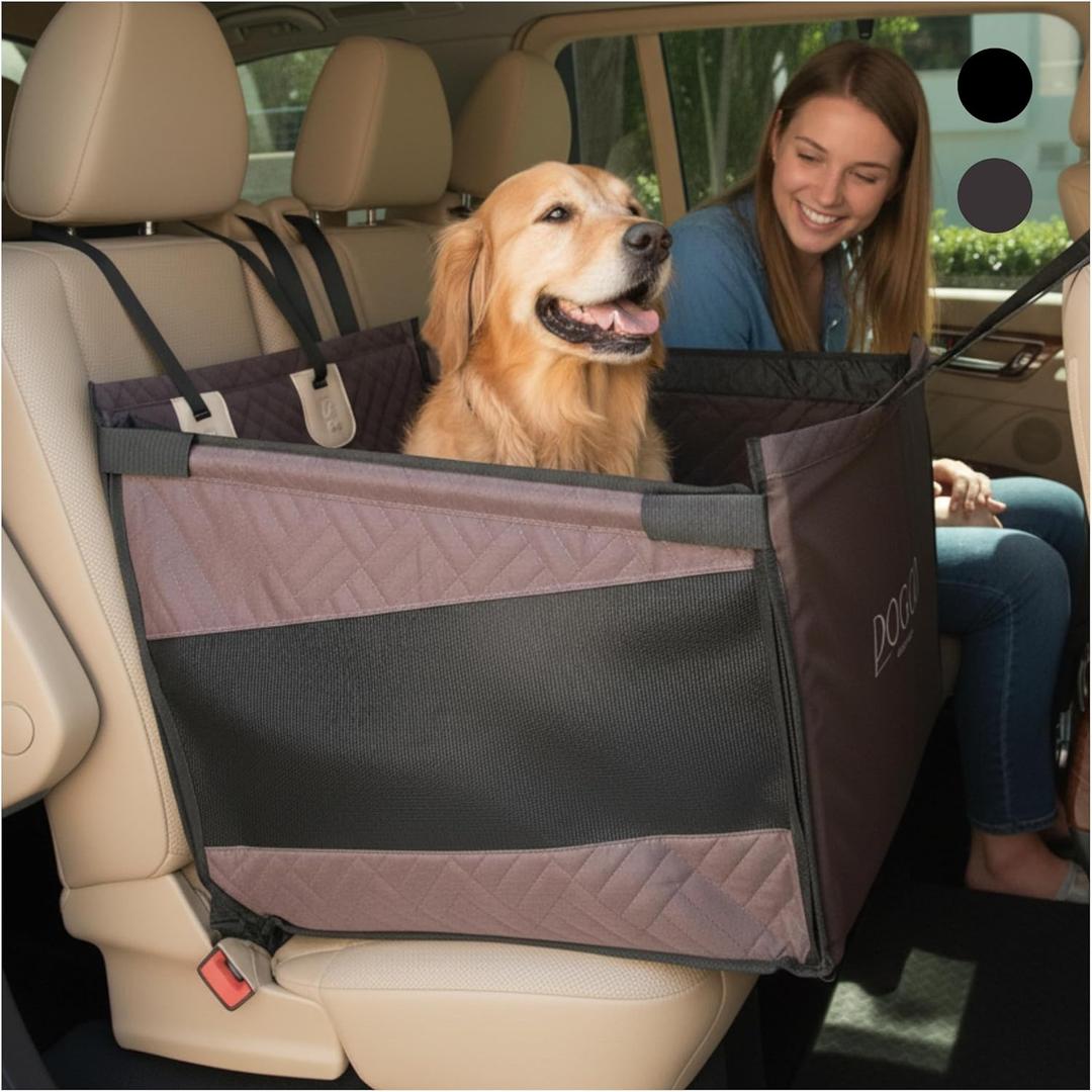Premium Dog Car Seat & Back Seat  Waterproof & Non-Slip Travel Hammock with Storage Pockets | Secure & Comfortable Pet Seat Cover for Medium Dogs  Fits Cars, SUVs & Trucks (Brown)