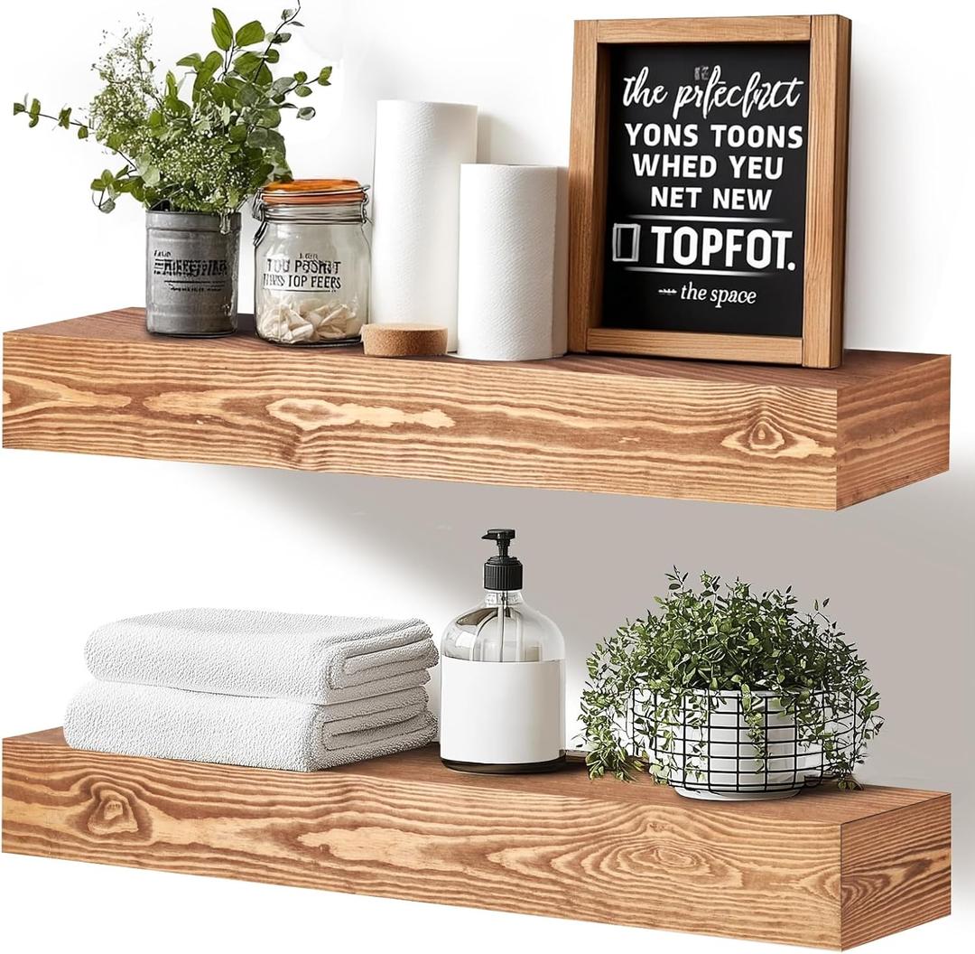 24x3x7 inch Floating Shelves Wall Mounted - Set of 2 Wood Rustic Solid Wood Wall Shelf - Heavy Duty Decorative Fireplace Mantel for Living Room, Bedroom, Bathroom, Kitchen, 24x3x7-hollow-2pack
