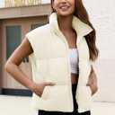 Womens Cropped Puffer Vest Oversized Winter Sleeveless Zip Up Padded Jacket Outerwear Water-Resistant Warm Coat (Medium, Cream White)