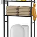 3-Tier Over The Toilet Storage Cabinet with Paper Holder and 4 Hooks, Metal Over Toilet Bathroom Organizer and Storage Shelf, Bathroom Shelves for Living Room/Laundry/Balcony(Black)