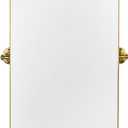 24"×36" Gold Pivot Bathroom Mirror for Wall Tilt Vanity Mirror Modern Rectangle Stainless Steel Metal Framed Mirrors with Rounded Corners Hanging Vertical