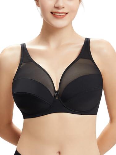Underwire Minimizer Bras for Women Cross Back Full Coverage Plus Size Non Padded Bra,Lifting Bra for Heavy Breast 42Hm Black 