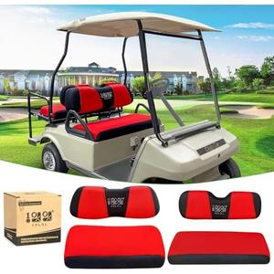 10L0L Golf Cart Front Rear Seat Cover Set for EZGO TXT RXV & Club Car DS 2000-up(Flat Backrest), Made w/ 3D Air Mesh Polyester Fabric Breathable Washable