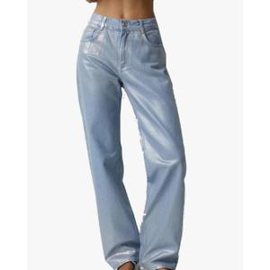 Women's High Waist Jeans Metallic Baggy Boyfriend Casual Pant Y2K Straight Leg Denim Pants L