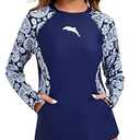 Halcurt Women Swim Shirt with Built-in Bra Rash Guard with Pockets Thumb Hole Swimsuit Top Paisley, XL