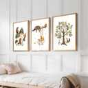 3Pcs Woodland Safari Animals Nursery Canvas Wall Art Baby Jungle Small Animal Wall Decor Pictures Tree Bear Rabbit Fox Hedgehog Kids Posters Prints for Classroom Children Bedroom Decoration Unframed