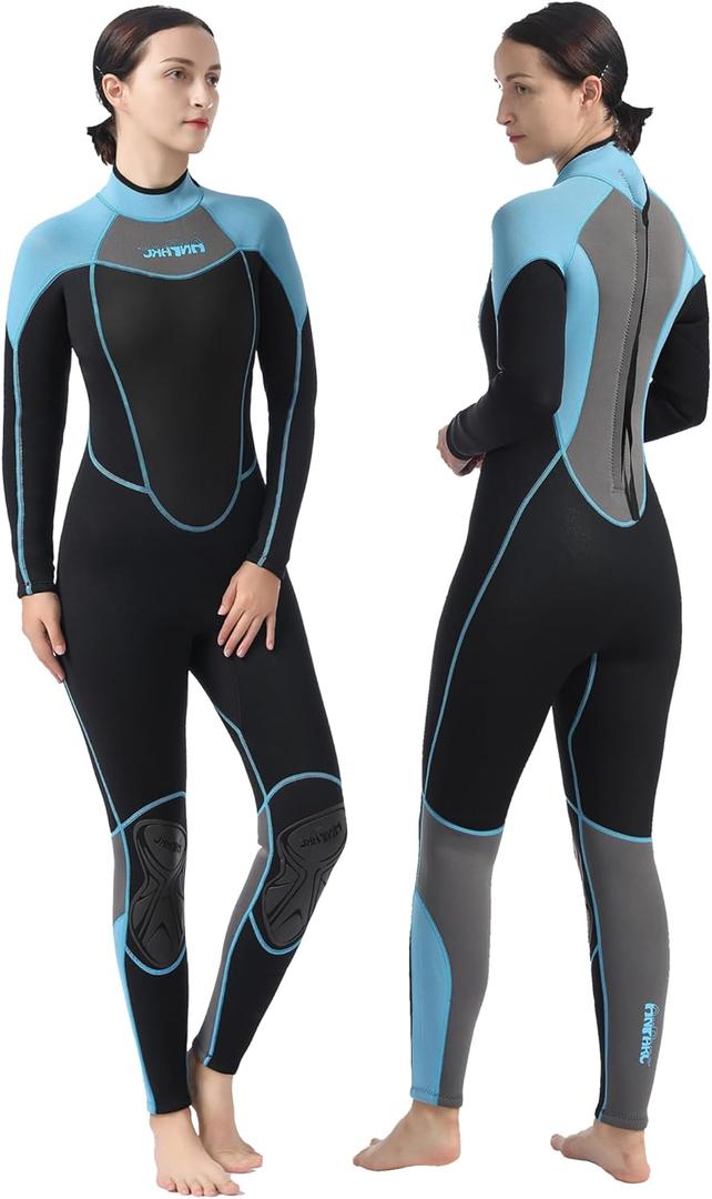 Wetsuit Women 3mm Neoprene Wet Suit for Women Cold Water Swimming with Back Zipper, Suitable for Diving, Swimming, Surfing, Snorkeling and Other Water Sports,  Medium