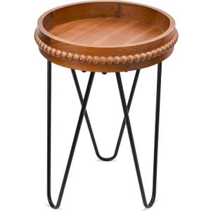 Outdoor Side Table Round Small Accent Table Wood Patio Side Table, Round, 13-inch diameter, 19.4-inch height