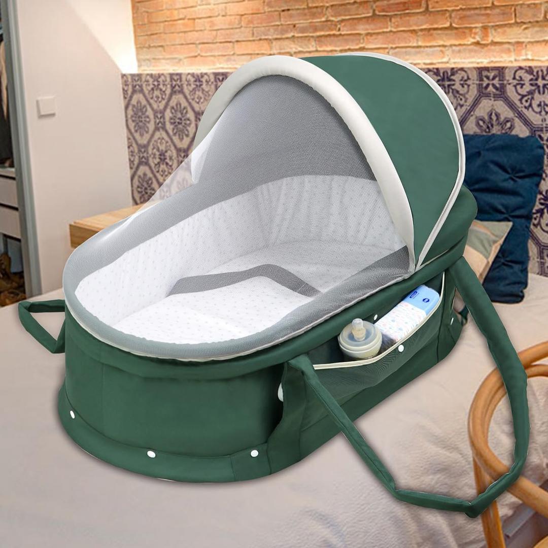 Baby Travel Bassinet Portable with 2 in 1 Canopy for Newborn - Green, Twin
