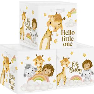 Clastyle 3 pcs Dreamy Animal Cube Storage Unit Boxes Foldable Kallax Box for Shelves Parents Storage Baskets for Book Clothes Toy Organizer, Giraffe, 11.8x11.8x11.8 in