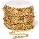 33 Feet 18K Gold PVD Plated Stainless Steel Cable Chain Bulk, 3.5mm 304 Stainless Steel Flat Cable Link Chains Roll Spool for Jewelry Making Necklace DIY Craft