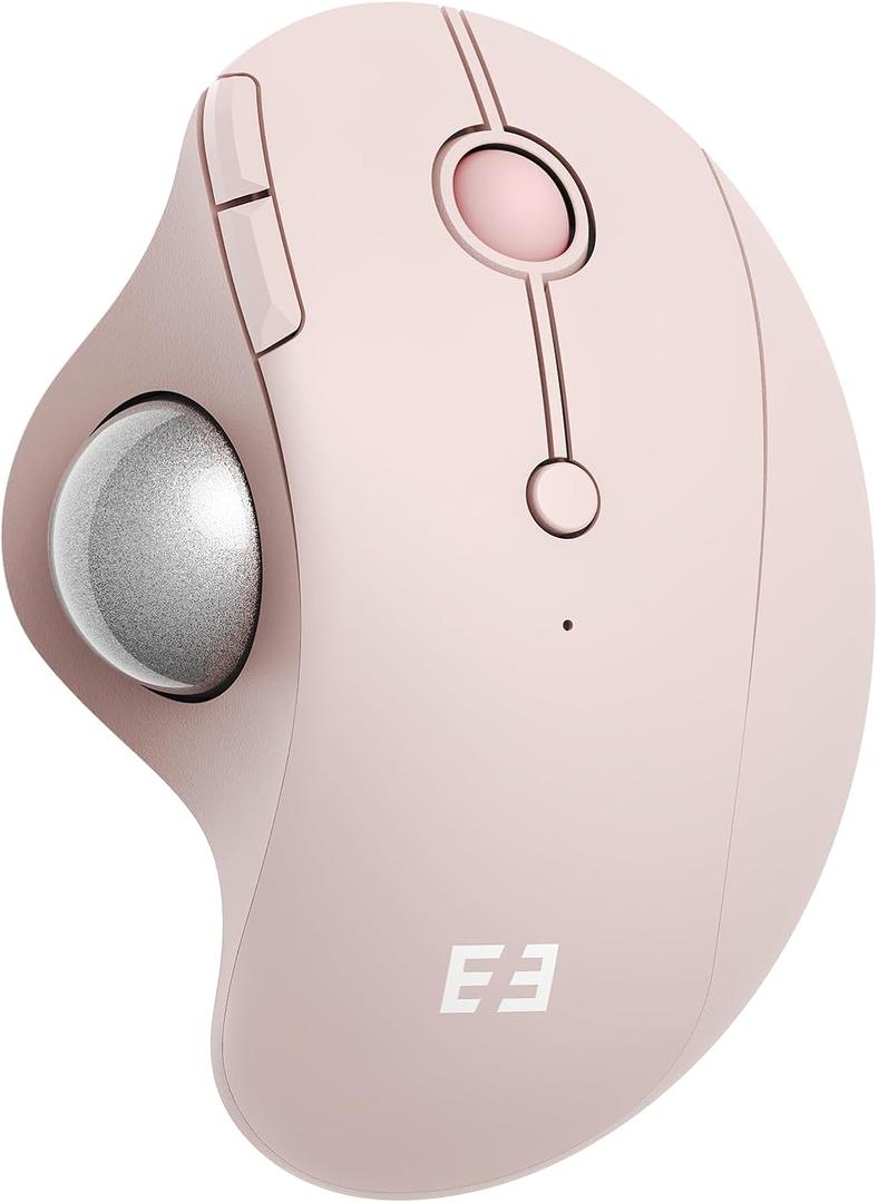 Seenda Wireless Trackball Mouse, Bluetooth - Ergonomic Rollerball Mouse Rechargeable, 3 Device Connection Optical Mice Adjustable DPI Thumb Control Mice Compatible for Mac/Android/Windows - Rose Pink