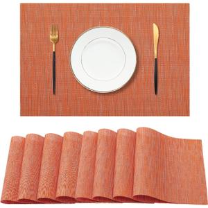 Leetaltree Orange Placemats Set of 8 - Heat Resistant Non-Slip Place mats for Dining Table, Washable Durable PVC Vinyl Woven Table MatsOrange, 8