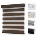 Joydeco No Drill Zebra Blinds for Windows, Cordless Day & Night Dual Sheer Roller Shades, Easy Installation, Free-Stop Lift System, Light Filtering Privacy Blinds for Home(Coffee,33" W x 75" H)