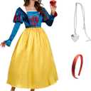 Snow Princess White Costume Women Puff Sleeves Fairytale Dress with Cape Halloween Role Cosplay Outfits for Adult (Small, 2025 Style)