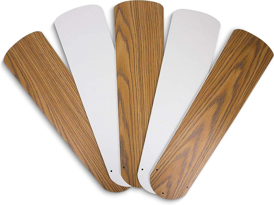 OHLECTRIC 5Pcs 20" Fan Blades - Fan Replacement Blades For 52-inch Ceiling Fan - Substitution for Broken Blades - Ceiling Fan Blades - Indoor Use, White/Bleached Oak