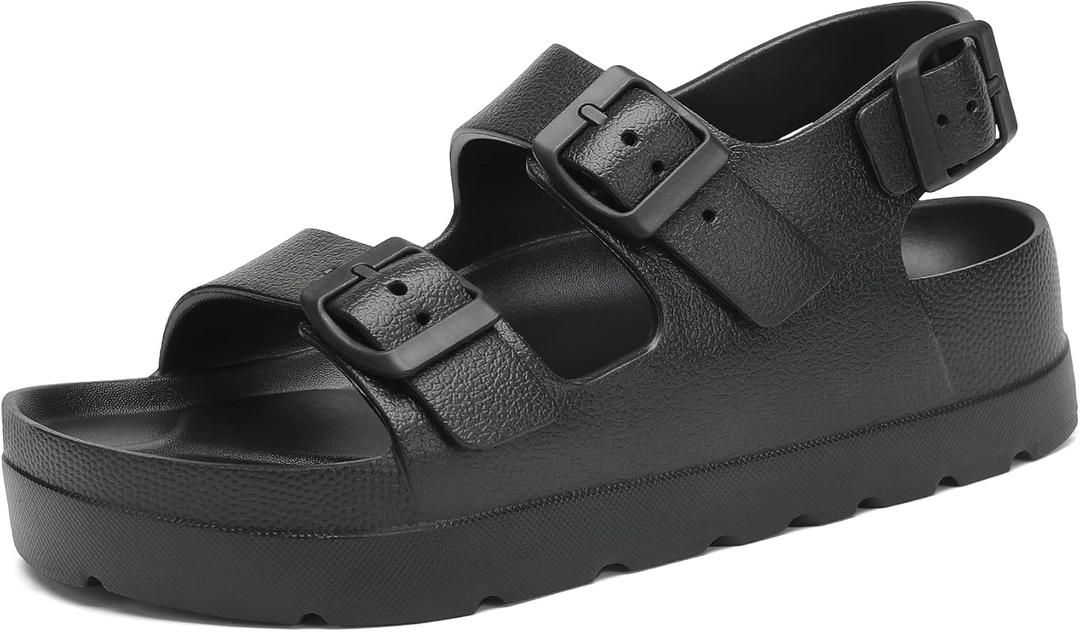 SOSOWHLTE Women's Platform Sandals with Arch Support - 3 Adjustable Straps Summer Beach Sandals, Lightweight & Slip-Resistant (10-10.5, Black)