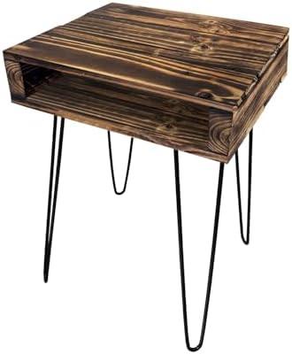 Pallet Night Stand - Pine Wood Night Stand, Reclaimed Wood Side Table | Rustic Farmhouse Style Nightstand, Industrial Night Stand, Solid Nightstand, Reclaimed Pallet End Table with Charred Finish