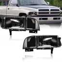 Headlights Compatible with 1994-2001 Dodge Ram 1500/1994-2002 Dodge Ram 2500 3500(DON'T Fit SPORT & Ram VAN Models) Clear Reflector Black Housing