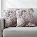 MAMYL Set of 2 Linen Floral Pillow Covers, Hydrangea Pattern Throw Pillow Covers, Boho Vintage Cushion Covers for Sofa, Living Room, Bedroom, Farmhouse Decor (Maroon, 18''X18'')