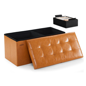 HAUSFRAU Ottoman with Storage Bench Folding Foot Rest Stool Cognac Brown