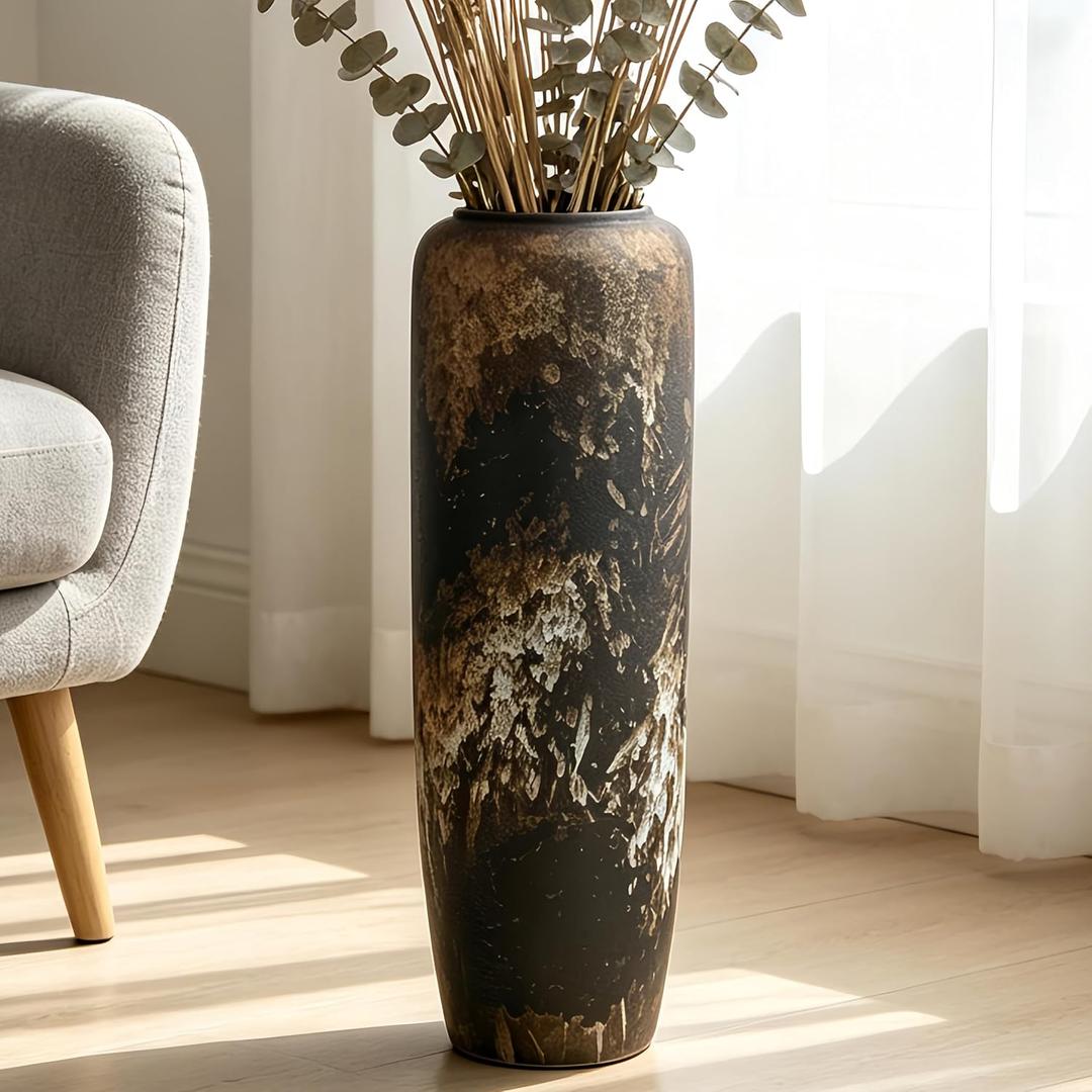 Rustic Ceramic Floor Vase, 24 Inch, Clay Farmhouse Large Decor