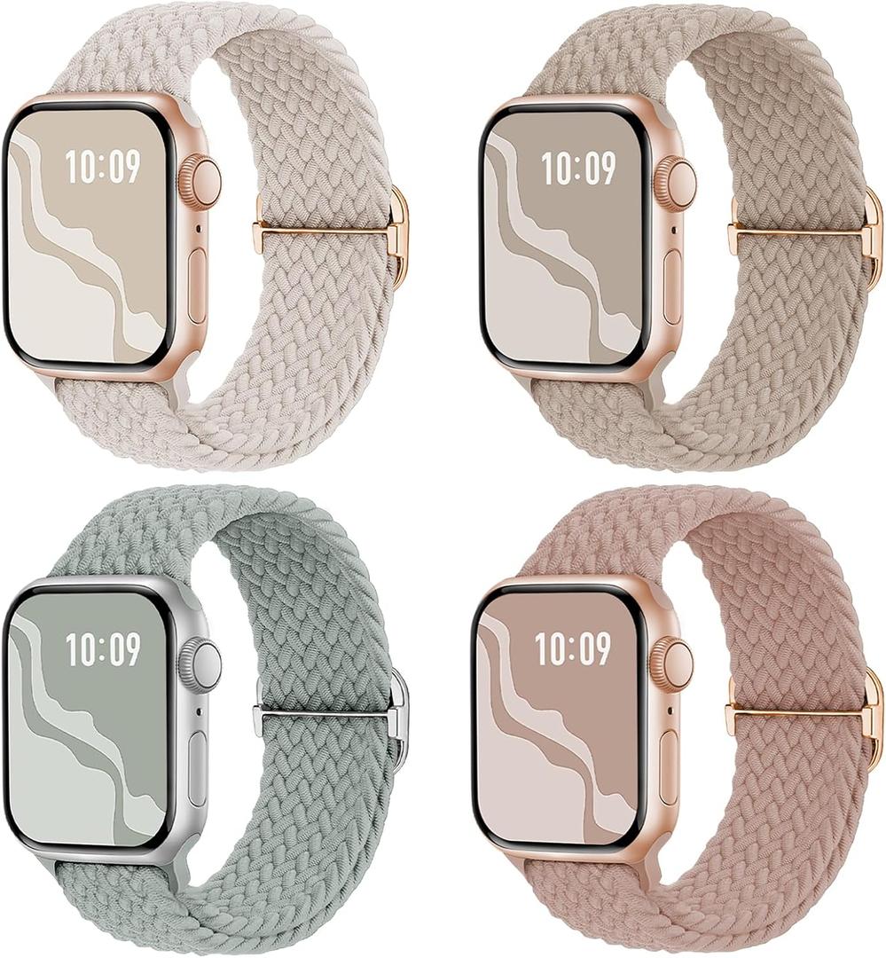 Braided Stretchy Solo Loop Compatible for Apple Watch Band  38mm/40mm/41mm/42mm(Series 11/10) for Women Men, Nylon Elastic Straps Wristbands for iWatch Series 11/10 9 8 7 6 5 4 3 SE/Ultra 3 2 1 Starlight/Pink/MilkTea/SageGreen