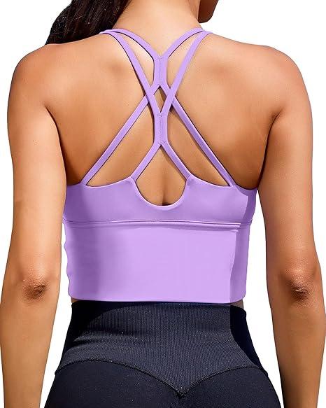 XUNYU Sports Bras for Women High Support Longline Workout Tank Tops Built in Bra Padded Strappy Yoga Crop Top Cross Gym (Medium)