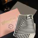 Mulberry Silk Feeling Head Scarf 27" Women's Fashion Square Neck Satin Scarfs for Bag Hair Scarves with Scarf Ring (A1-white Line)