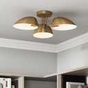 Nathan James Argo Semi Mount Flush Ceiling Light, 3-Lights Modern Retro Lighting with Black Rounded Shades for Hallway, Dining Room and Bedroom, Vintaged Brass