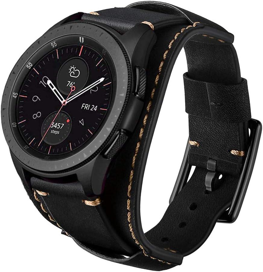 Compatible with Samsung Galaxy Watch 6 Classic 43mm 47mm/ Galaxy Watch 4 40mm 44mm/Watch 4 Classic 42mm 46mm/Galaxy Watch 3 41mm/Active 2 40mm 44mm Bands 20mm Genuine Leather Cuff Strap(Black)