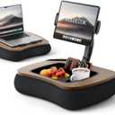 LULULOOK 2-in-1 Lap Desk & Kindle Pillow Stand, Laptop Desk Holder with Beanbag Cushion & Foldable Arm for 14" Laptop,iPad, Phone, 4.7-14.6" Tablet & Kindle Reading in Bed (Walnut Brown)