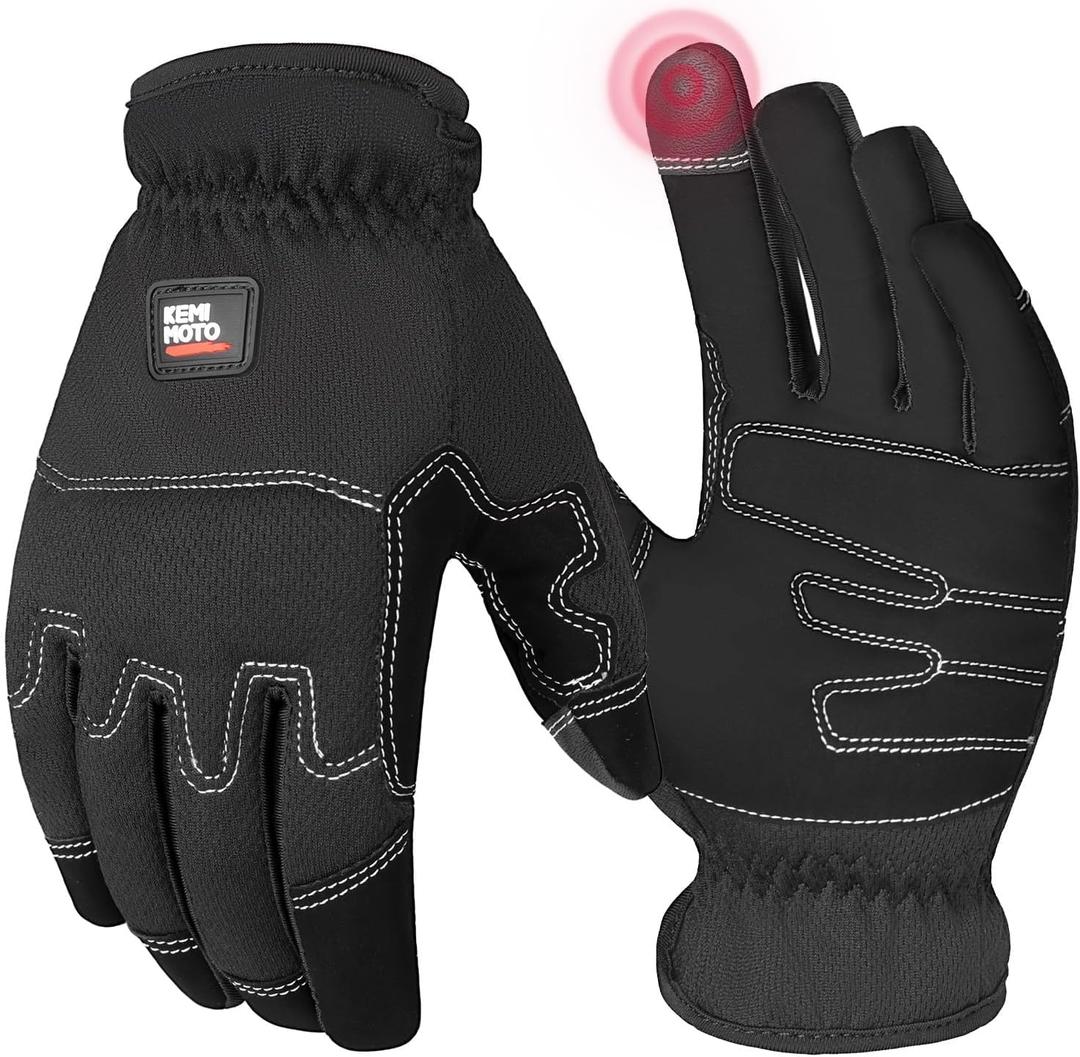 KEMIMOTO Safety Work Gloves for Men/ Women, Touchscreen Tactical Gloves with Foam Padding Protection, Breathable & Lightweight, for Mechanic, Gardening, Bike, Construction, Yard Work (Black-L)