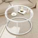 Round Glass Coffee Table for Living Room,Minimalist Modern Center Table with Metal Frame for Small Space,Easy Assembly,27 x 27In, White, Round-27.3in