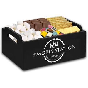 Wooden Smores Kit For Fire Pit Outdoor, Smores Caddy Organizers, Farmhouse Tabletop Smores Bar Holder with Handles, Smores Station Box, Bonfire Campfire Accessories (Black)