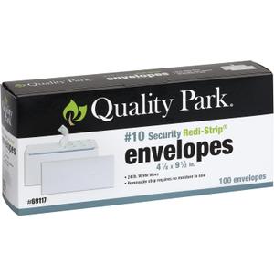 Quality Park #10 Security Envelopes, No Window, Redi-Strip Self Seal Envelopes, 24-lb White Wove, 4-1/8" x 9-1/2", 100 per Box (QUA69117)