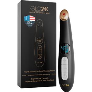 GLO24K Heated Eye Wand & Eye Massager Tool Gentle Warmth & Vibration for Smoother-Looking Skin, Refreshing Under-Eyes Massage, Portable Beauty Device
