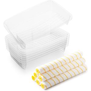 VOOMEY 7 Pcs 18 Inch Paint Tray Liners,6 Pcs 18 Inch Roller Covers, Large Paint Roller Sleeves for Wall, Ceiling, Painters, Painting Surfaces.