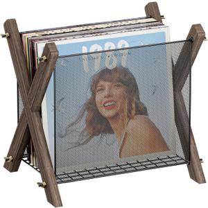 Vinyl Record Storage, Vintage Record Holder Fits 7 -12 Albums, Rustic Record Stand Holds up to 40+ Records, Wooden Crate for Vinyl Display, Magazine, Books