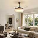 48" Brown Modern Ceiling Fans with Lights Boho Fandelier Retractable Ceiling Fan Light Dimmable Fabric Chandelier Fan for Living Room Dining Room Bedroom
