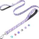 4 Foot Dog Leash for Medium Large Dogs, Heavy Duty Blue Dog Leash with 2 Padded Handles, Walking Training Lead for Dogs, Lavender Floral