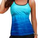 Yonique Two Piece Tankini Swimsuits for Women with Shorts Tummy Control Bathing Suits Athletic Swimwear (XX-Large, Blue Gradient)