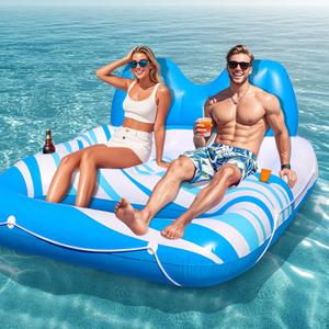 Pool Floats Adult - Inflatable Tanning Pool, Extra Large Pool Floats for Adults Heavy Duty Water Floaty with Backrest, Footrest & Cup Holder for River Lake Floaties Water Floats