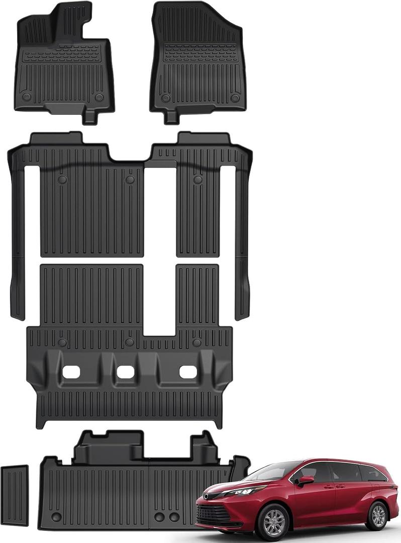 Floor Mats for Toyota Sienna 2021-2026, All Weather Floor Mats Lower Trunk Cargo Liner Accessories, Full Coverage Set (Fit 8 Sests)